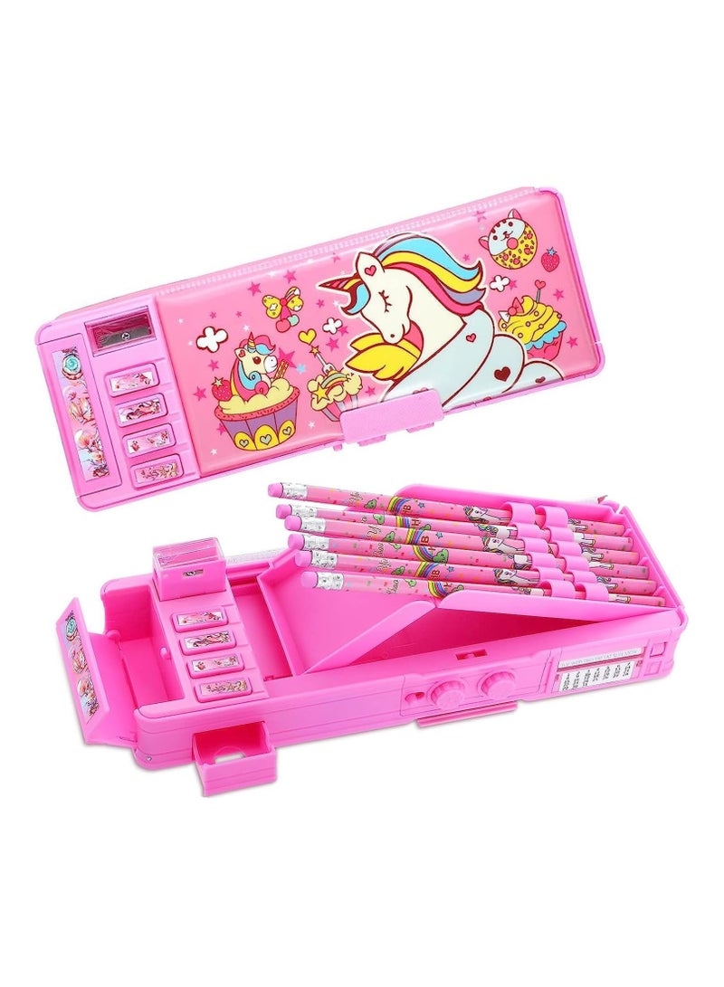 عام صندوق قلم رصاص متعدد الوظائف للفتيات، مربع قلم رصاص كرتوني لطيف مع قفل صندوق القرطاسية - Image 1