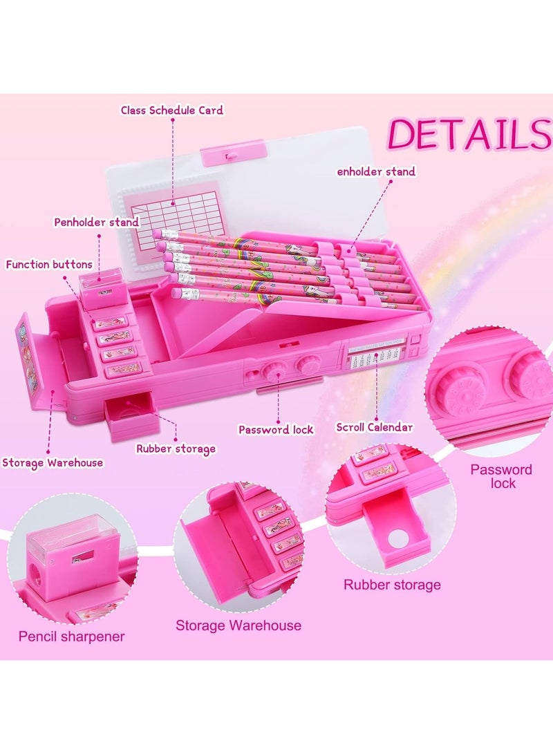 عام صندوق قلم رصاص متعدد الوظائف للفتيات، مربع قلم رصاص كرتوني لطيف مع قفل صندوق القرطاسية - Image 2