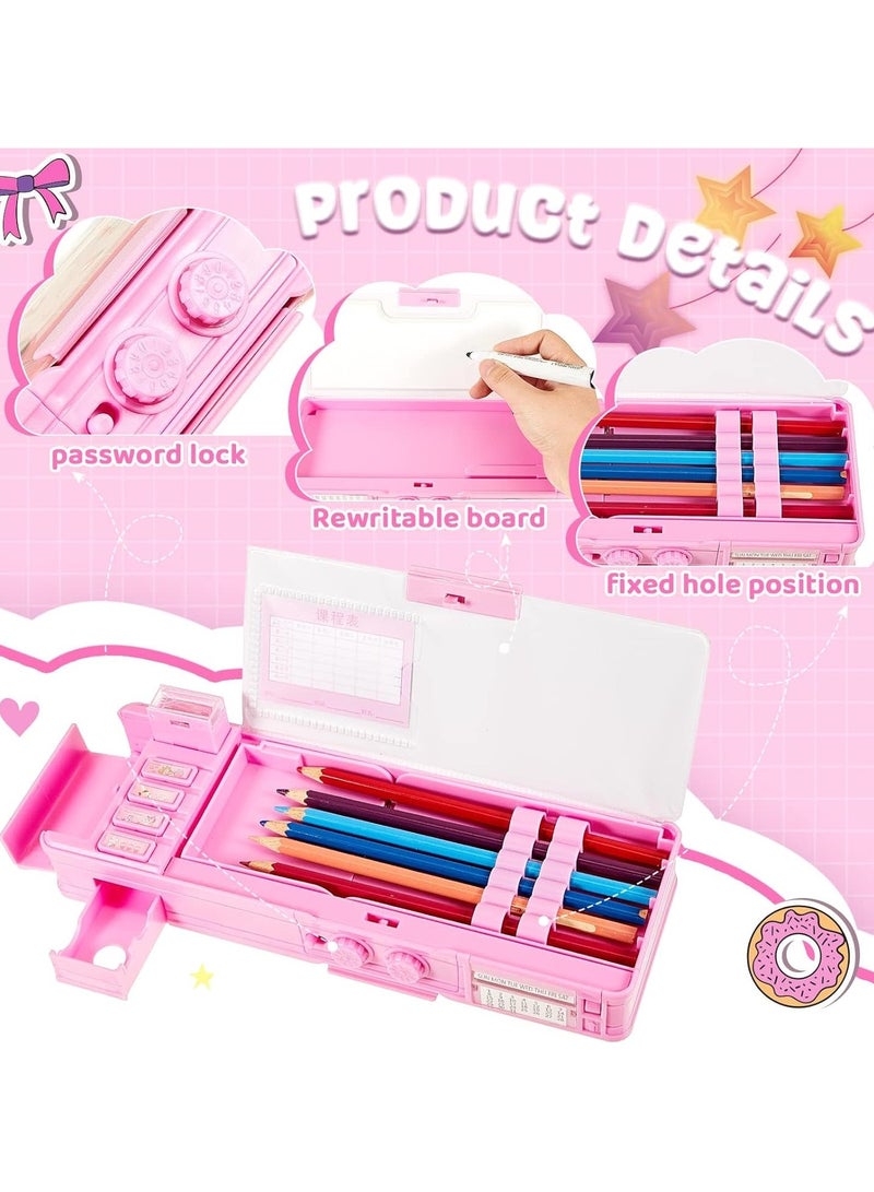 عام صندوق قلم رصاص متعدد الوظائف للفتيات، مربع قلم رصاص كرتوني لطيف مع قفل صندوق القرطاسية - Image 4