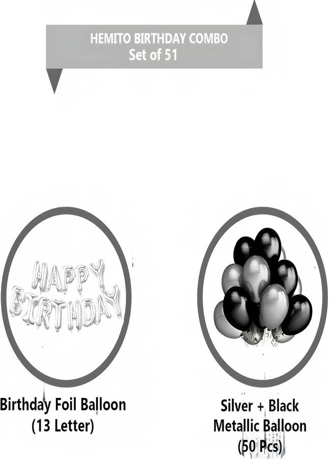 HEMITO 51Pcs Black and Silver Birthday Balloons Combo for Kids Or Paper Birthday Decoration Items for Boys, Black and Silver Combo of 51. - Image 2