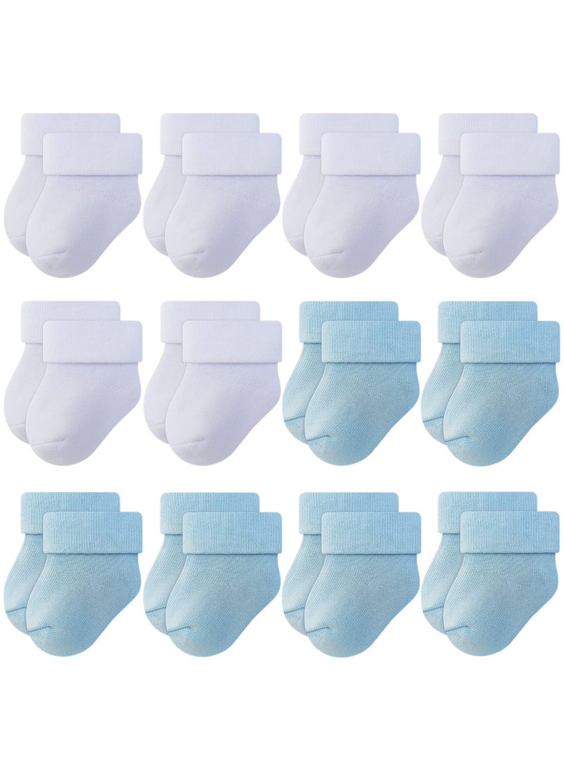 Bukela Newborn Baby Socks, Cotton, Soft and Safe, Toddler Baby Sock Fit for 0-6, 6-12 Months Boys Girls(12 Pairs, Blue, White) - Image 1