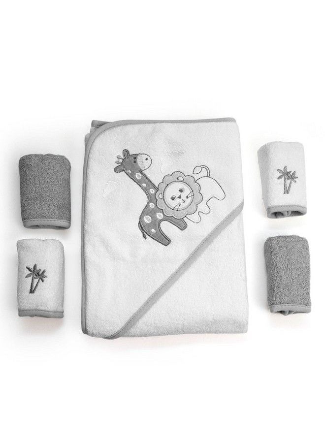 Spasilk Baby Cotton Terry Hooded Towel & Washcloth Bath Shower Set For Newborns And Infants Gray Lion  - Image 2