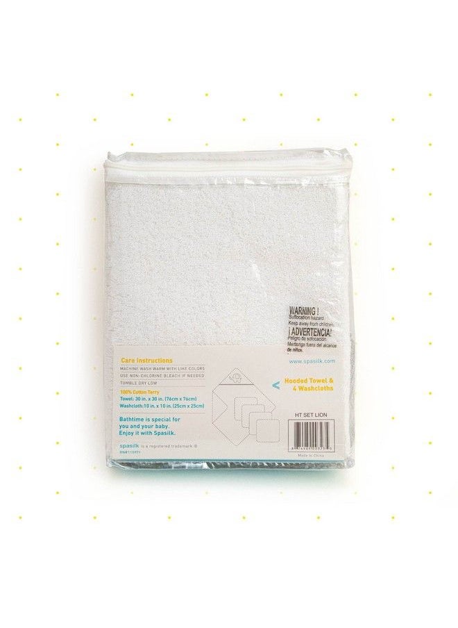 Spasilk Baby Cotton Terry Hooded Towel & Washcloth Bath Shower Set For Newborns And Infants Gray Lion  - Image 4