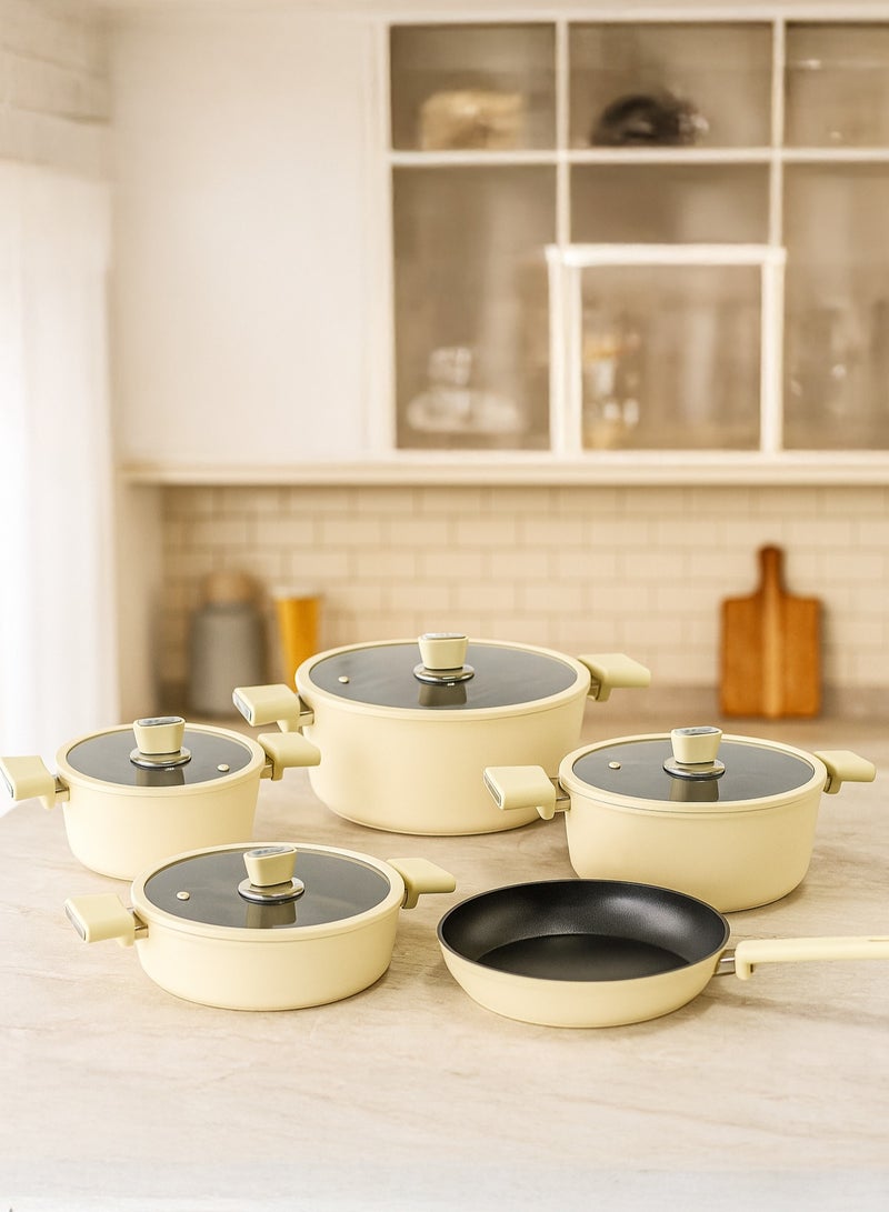 أوزو OZO 3933، أويستر بيج، 9 قطع، طقم أواني طهي من الجرانيت - Image 1