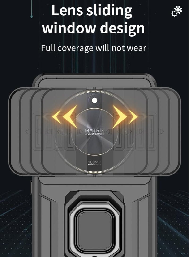 For Honor X9b 5G Cover, Full Body Rugged Armor Shockproof Back Cover, Camera Lens Protection Slide Cover Phone Case, Metal Ring Stand Mobile Phone Casing  - Image 2