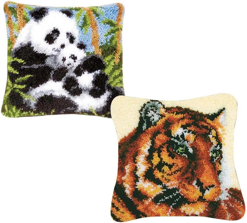 كلاراكو طقم مكون من قطعتين من أدوات تطريز أغطية الوسائد بتقنية الخطاف، مع أدوات أساسية وتعليمات سهلة الاتباع، بنمط النمر والباندا - Image 1