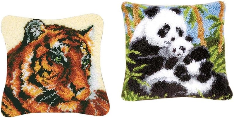 كلاراكو طقم مكون من قطعتين من أدوات تطريز أغطية الوسائد بتقنية الخطاف، مع أدوات أساسية وتعليمات سهلة الاتباع، بنمط النمر والباندا - Image 3