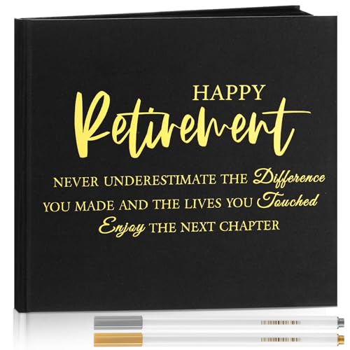 Resholder 2026 Retirement Guest Book with 2 Markers 8.7'' Square Hardcover Blank Guest Photo Signing Memory Book Happy Retirement Gift Party Supplies for Women Men Teacher Grad Decor(Black,Elegant) - Image 1