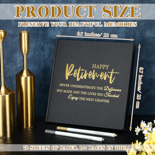 Resholder 2026 Retirement Guest Book with 2 Markers 8.7'' Square Hardcover Blank Guest Photo Signing Memory Book Happy Retirement Gift Party Supplies for Women Men Teacher Grad Decor(Black,Elegant) - Image 2
