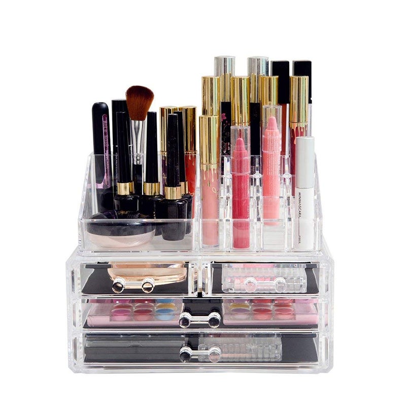 Pankti Clear Acrylic Cosmetic Makeup Organizer Combo Set Of 3 Layer Drawer And 16 Pcs Lipstick Holder - Jewelry, Transparent - Image 2