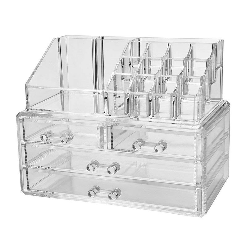 Pankti Clear Acrylic Cosmetic Makeup Organizer Combo Set Of 3 Layer Drawer And 16 Pcs Lipstick Holder - Jewelry, Transparent - Image 3