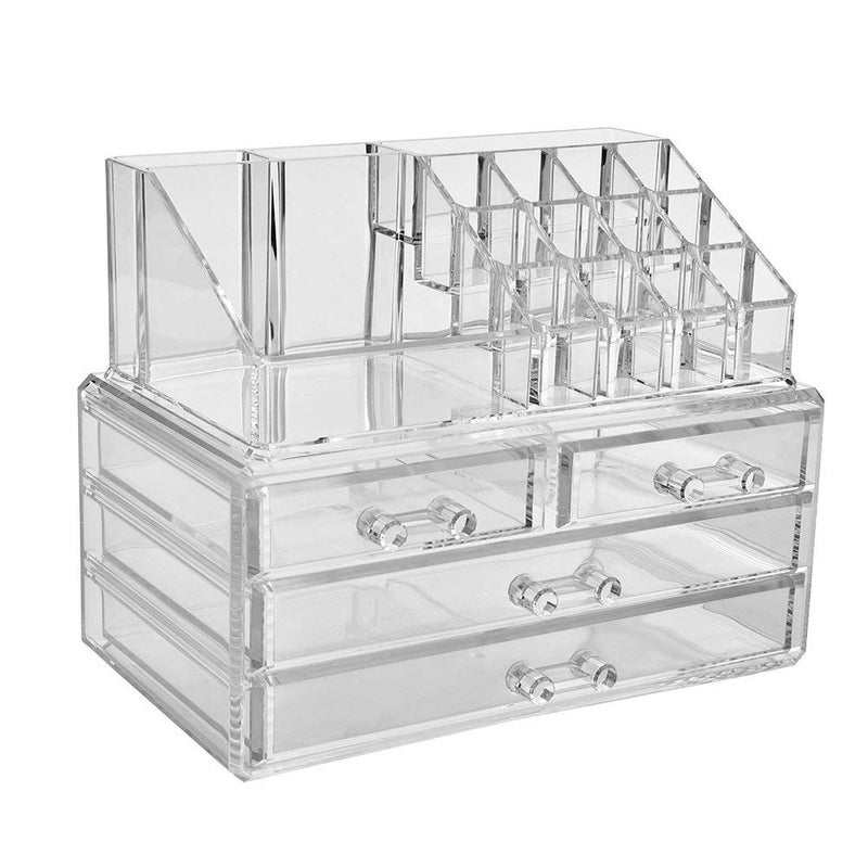 Pankti Clear Acrylic Cosmetic Makeup Organizer Combo Set Of 3 Layer Drawer And 16 Pcs Lipstick Holder - Jewelry, Transparent - Image 1