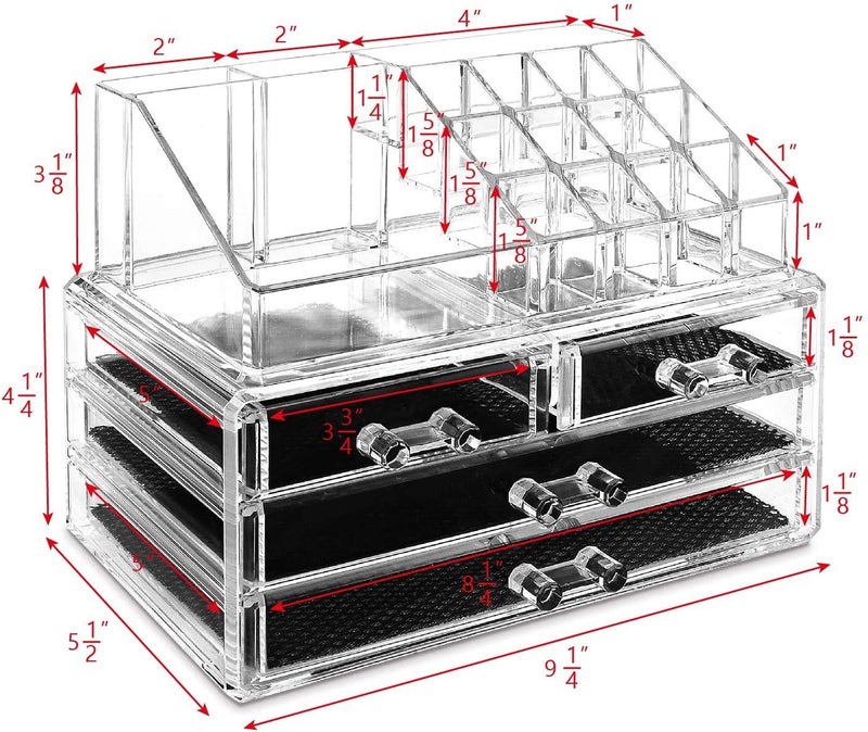 Pankti Clear Acrylic Cosmetic Makeup Organizer Combo Set Of 3 Layer Drawer And 16 Pcs Lipstick Holder - Jewelry, Transparent - Image 4