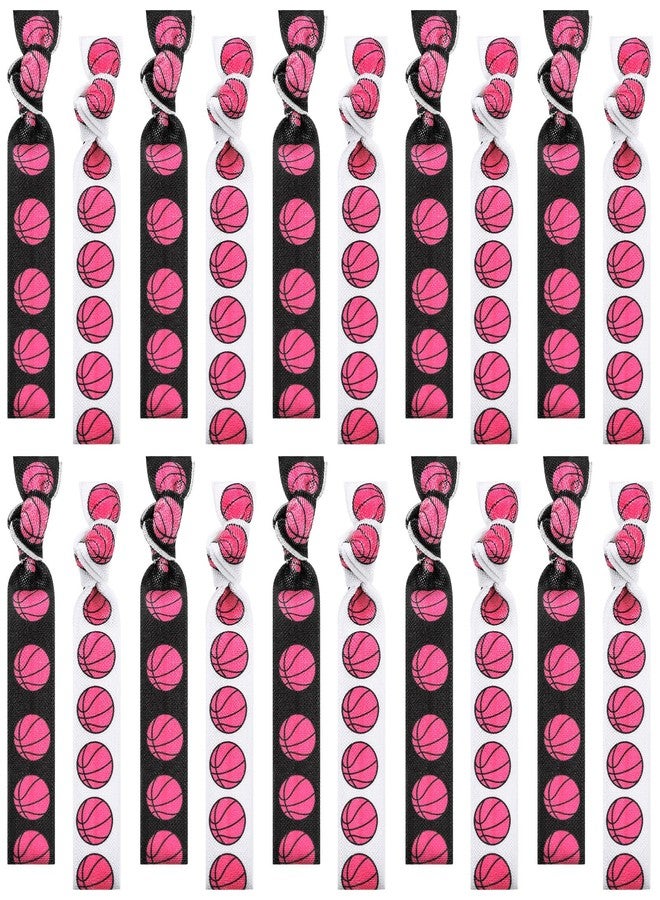 Hanaive 20 Pcs Basketball Hair Accessories Basketball Hair Ties Elastic Ponytail Holders No Crease Ribbon for Team Sport Party(Pink Basketball) - Image 1