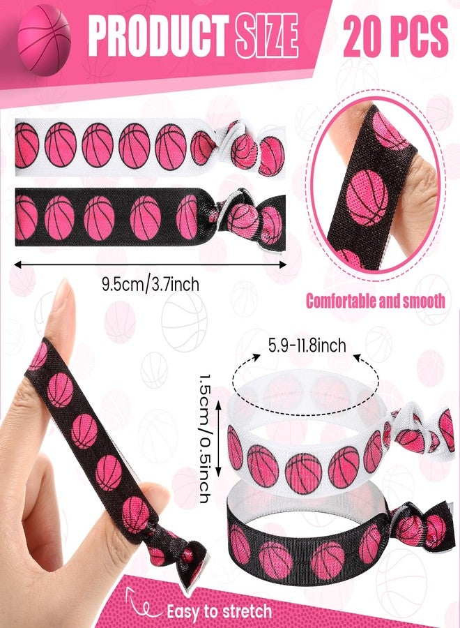 Hanaive 20 Pcs Basketball Hair Accessories Basketball Hair Ties Elastic Ponytail Holders No Crease Ribbon for Team Sport Party(Pink Basketball) - Image 2