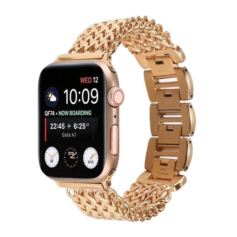 سوار ساعة ذكية باللون ذهبي قابل للتعديل سوار نايلون حلقي متوافق مع Apple Watch 38/40/41/42/44/45/49mm بملاءمة قابلة للتعديل وحزام بديل - Image 2