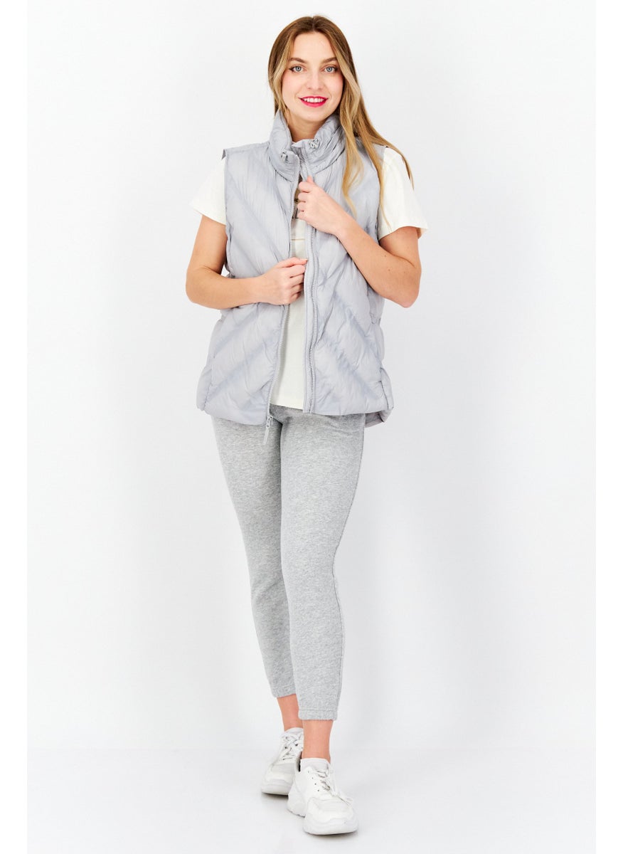 Marc New York Women Plain Puffer Vest, Grey  - Image 2