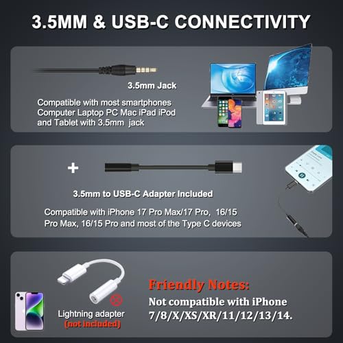 Callez Wired Computer Headset 35mmUSBC Headset with Mic Noise Cancelling Cell Phone Headphone for PC Laptop Mac iPhone 151617 Samsung Zoom Teams Call Center Home Office Work inline Controls - Image 3