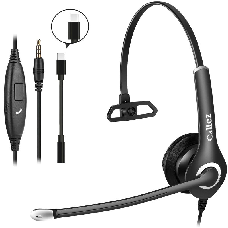 Callez Wired Computer Headset 35mmUSBC Headset with Mic Noise Cancelling Cell Phone Headphone for PC Laptop Mac iPhone 151617 Samsung Zoom Teams Call Center Home Office Work inline Controls - Image 2