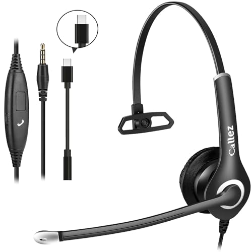 Callez Wired Computer Headset 35mmUSBC Headset with Mic Noise Cancelling Cell Phone Headphone for PC Laptop Mac iPhone 151617 Samsung Zoom Teams Call Center Home Office Work inline Controls - Image 1