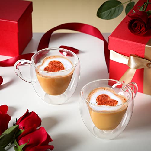 CNGLASS Double Wall Heart Shaped Glass Coffee Mugs 5oz(Set of 2),Insulated Clear Tea Cups with Handle,Unique Glass Espresso Mugs for Coffee,Cappuccino,Latte,Milk - Image 3