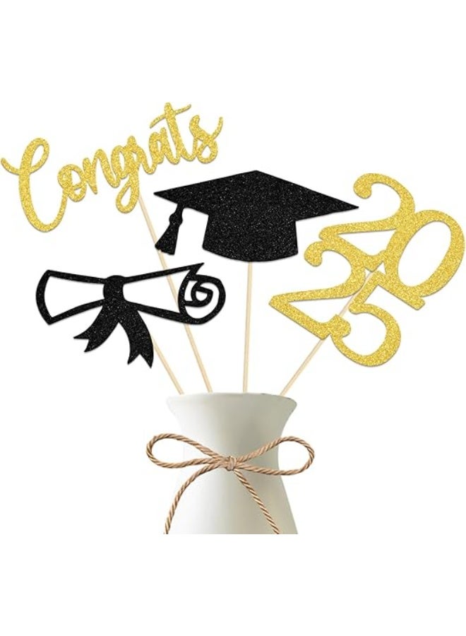 2025 Graduation centerpiece Sticks,Class of 2025 Table Toppers for Graduation Decorations,Graduation Party Centerpieces for Tables 12 Pieces Gold Black