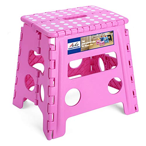 ACKO Folding Step Stool - 13 inch Height Premium Heavy Duty Foldable Stool for Kids and Adults, Kitchen Garden Bathroom Stepping Stool (Pink) - Image 1