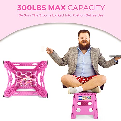 ACKO Folding Step Stool - 13 inch Height Premium Heavy Duty Foldable Stool for Kids and Adults, Kitchen Garden Bathroom Stepping Stool (Pink) - Image 3