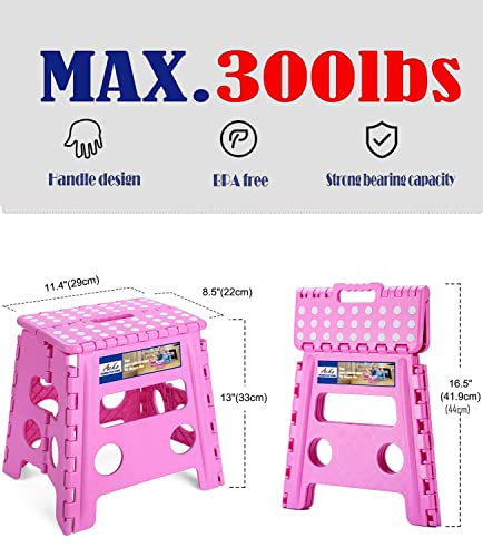ACKO Folding Step Stool - 13 inch Height Premium Heavy Duty Foldable Stool for Kids and Adults, Kitchen Garden Bathroom Stepping Stool (Pink) - Image 4