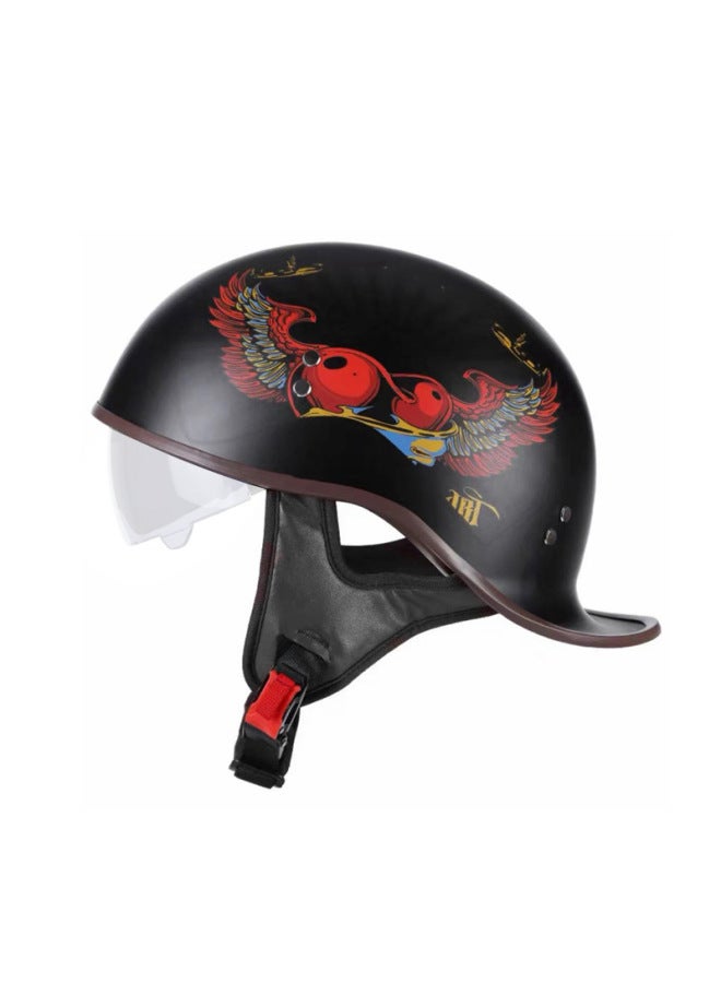 New Summer Half Motorcycle Helmet with Inner Visor, Retro Style, Lightweight, Clear Lens for Men Women Electric Vehicle