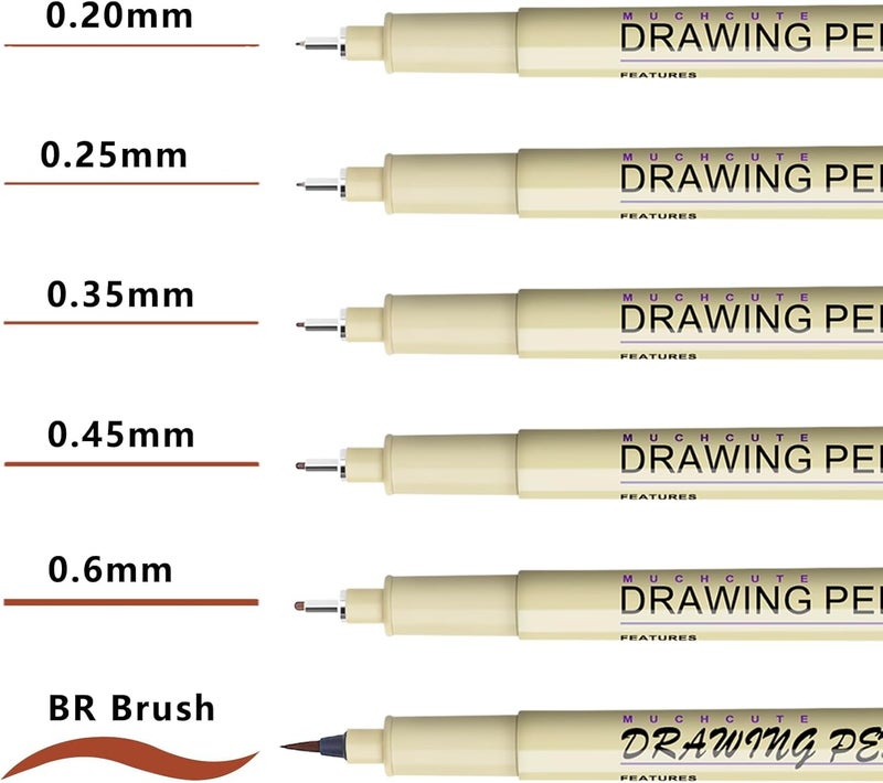 KOUSICOO Muchcute Micro Fineliner Drawing Art Pens: 6 Sepia Fine Line Waterproof Ink Set Artist Supplies Brown Archival Inking Marker Liner Sketch Outline Manga Anime Gifts Sketching Watercolor Zentangle Stuff - Image 2