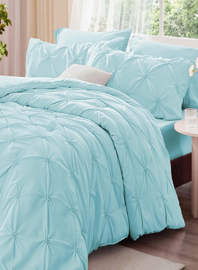 BEDELITE Macaron Blue Queen Comforter Set - 3 Pieces Boho Pintuck Bedding Comforter Sets, Lightweight Soft & Warm Bed Comforter Queen with 2 Pillowcases for All Season - Image 2