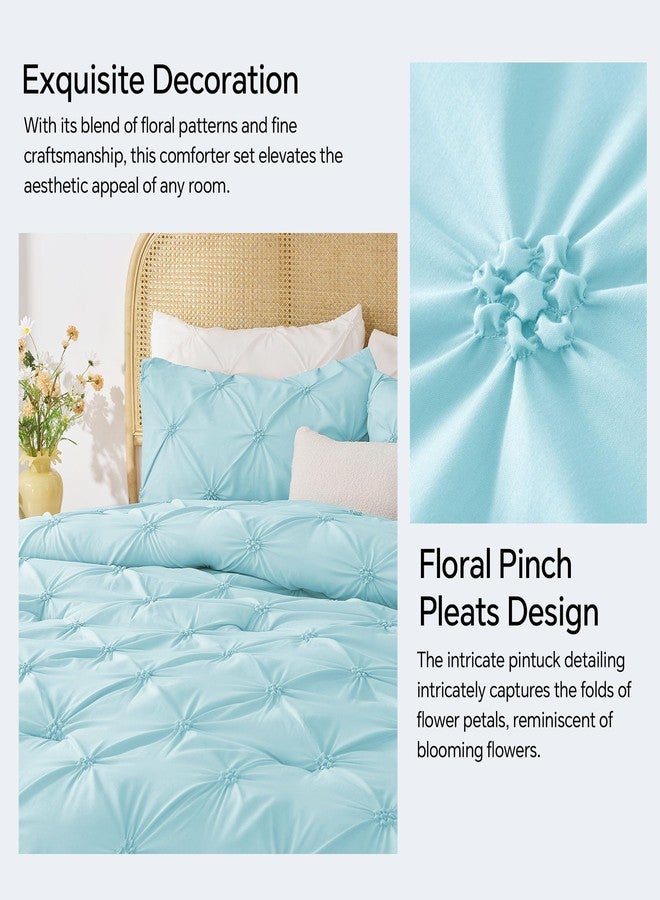 BEDELITE Macaron Blue Queen Comforter Set - 3 Pieces Boho Pintuck Bedding Comforter Sets, Lightweight Soft & Warm Bed Comforter Queen with 2 Pillowcases for All Season - Image 4
