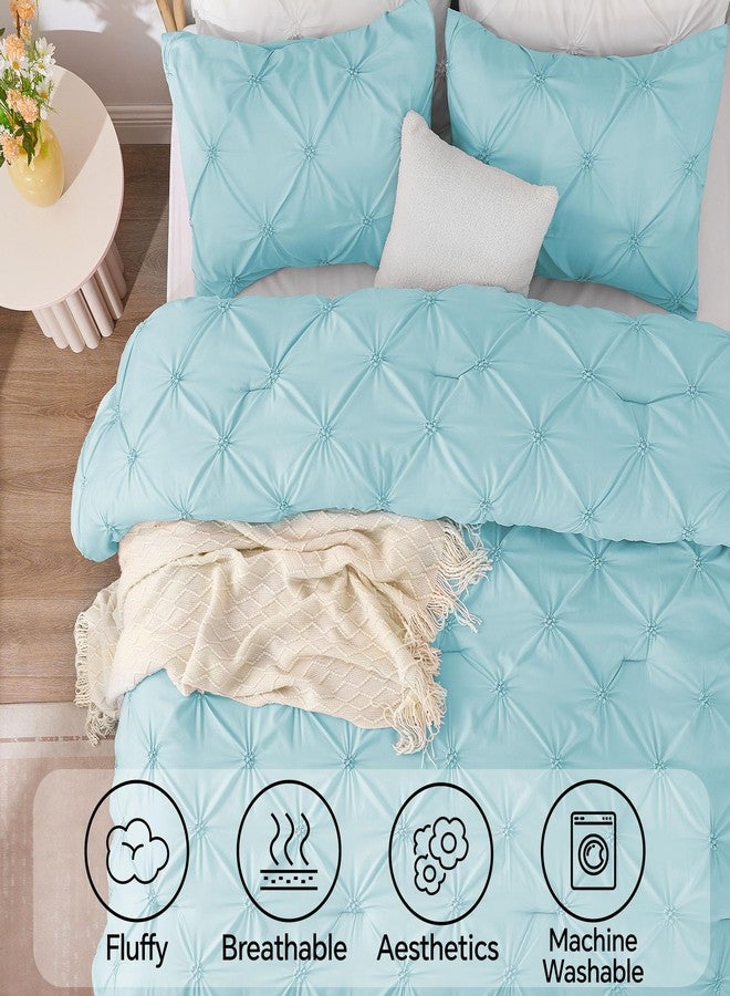 BEDELITE Macaron Blue Queen Comforter Set - 3 Pieces Boho Pintuck Bedding Comforter Sets, Lightweight Soft & Warm Bed Comforter Queen with 2 Pillowcases for All Season - Image 5