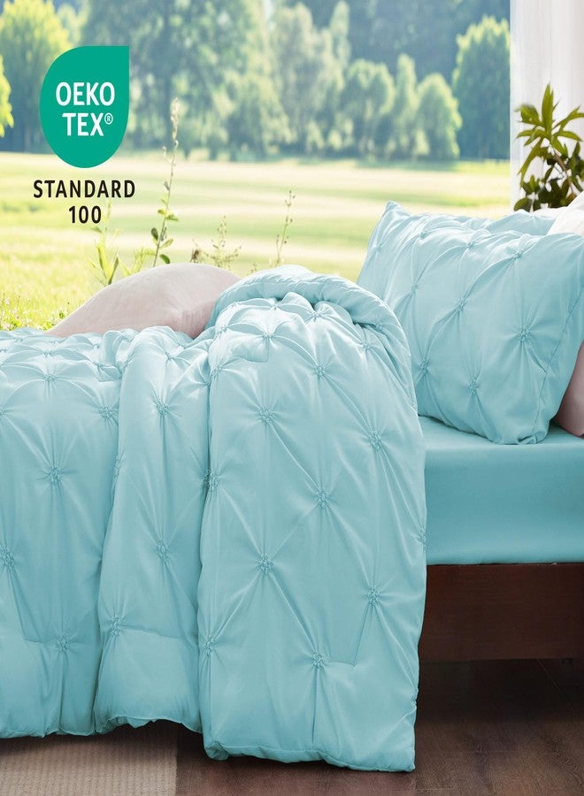 BEDELITE Macaron Blue Queen Comforter Set - 3 Pieces Boho Pintuck Bedding Comforter Sets, Lightweight Soft & Warm Bed Comforter Queen with 2 Pillowcases for All Season - Image 3