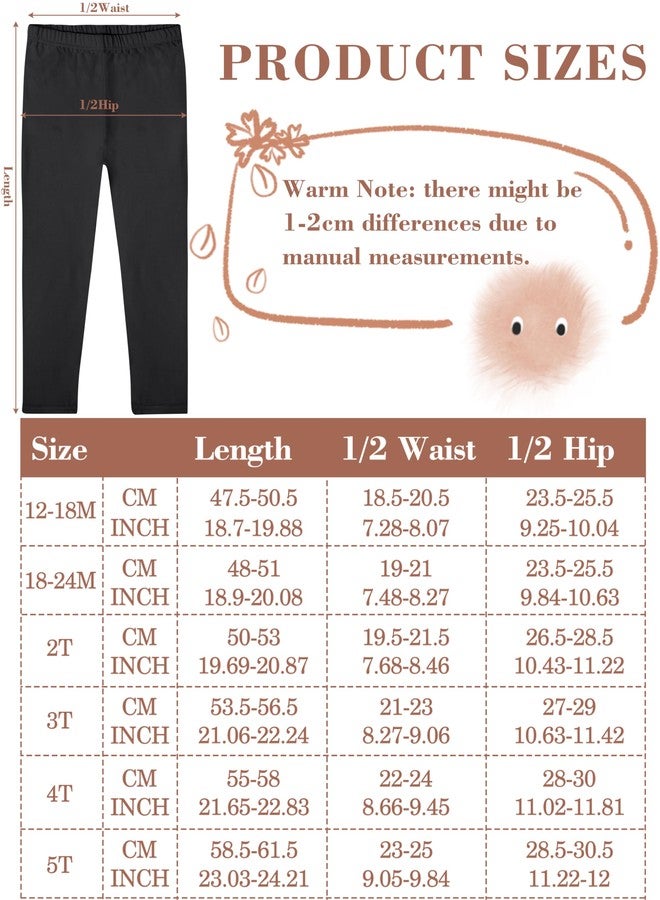 FEQO 5 Pack Toddler Girls Cotton Leggings Pants Full Length Basic Black Leggings Stretchy Leggings Tight Pants, 3T - Image 2