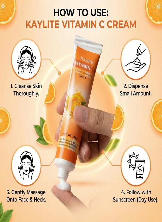 Kaylite Vitamin C Cream for Skin Whitening, Moisturized Face Cream | Daily Instant Glowing Skin | Brightening & Lightening | Reduces Dark Spots & Fine Lines Cream for Men & Women | Suitable for All Skin Types | 20 GM(Pack of 1) - Image 5