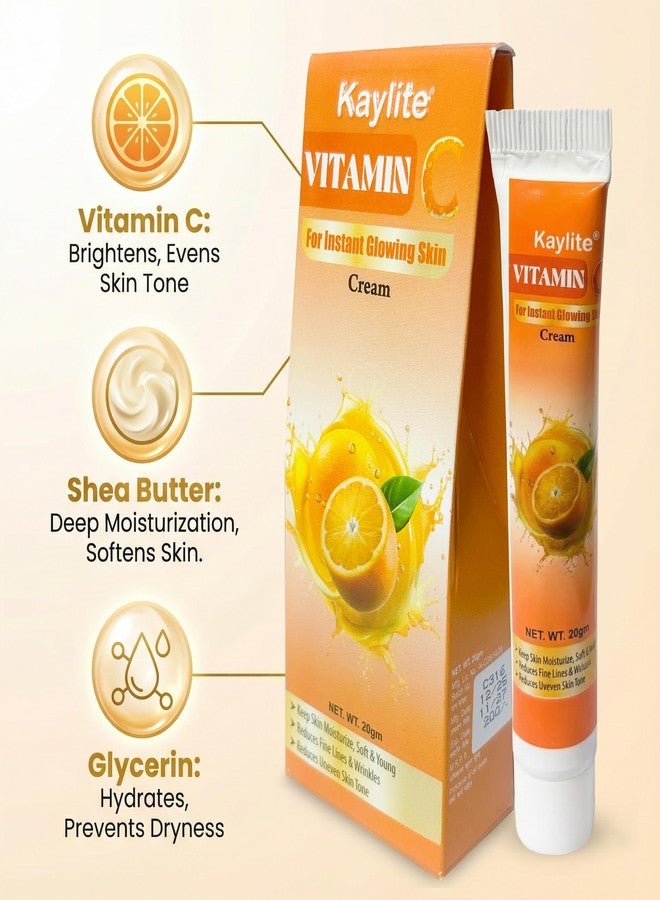 Kaylite Vitamin C Cream for Skin Whitening, Moisturized Face Cream | Daily Instant Glowing Skin | Brightening & Lightening | Reduces Dark Spots & Fine Lines Cream for Men & Women | Suitable for All Skin Types | 20 GM(Pack of 1) - Image 2