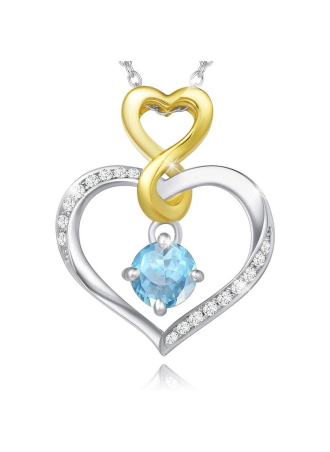 Agvana Love Heart Women Necklace With Natural Aquamarine Gemstone Pendant Birthstone Gift Made Of 925 Sterling Silver Necklace For Women Girls With Gift Box Chain Length 40 + 5 Cm  - Image 1