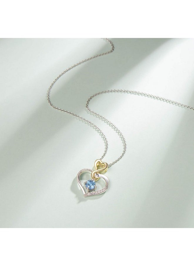 Agvana Love Heart Women Necklace With Natural Aquamarine Gemstone Pendant Birthstone Gift Made Of 925 Sterling Silver Necklace For Women Girls With Gift Box Chain Length 40 + 5 Cm  - Image 4