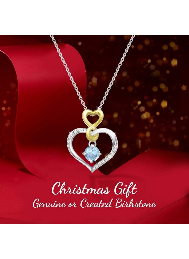 Agvana Love Heart Women Necklace With Natural Aquamarine Gemstone Pendant Birthstone Gift Made Of 925 Sterling Silver Necklace For Women Girls With Gift Box Chain Length 40 + 5 Cm  - Image 3