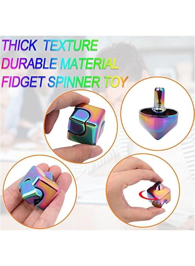 Fidget Cube Spinner Anti-Anxiety Focusing Fidget Toys EDC Fidgets Spinner 4-in-1 Toy Metallic Focus Toy Cube Finger Top Desktop ADHD Stress Relieve Toys for Kids and Adults (Rainblow)  - Image 2