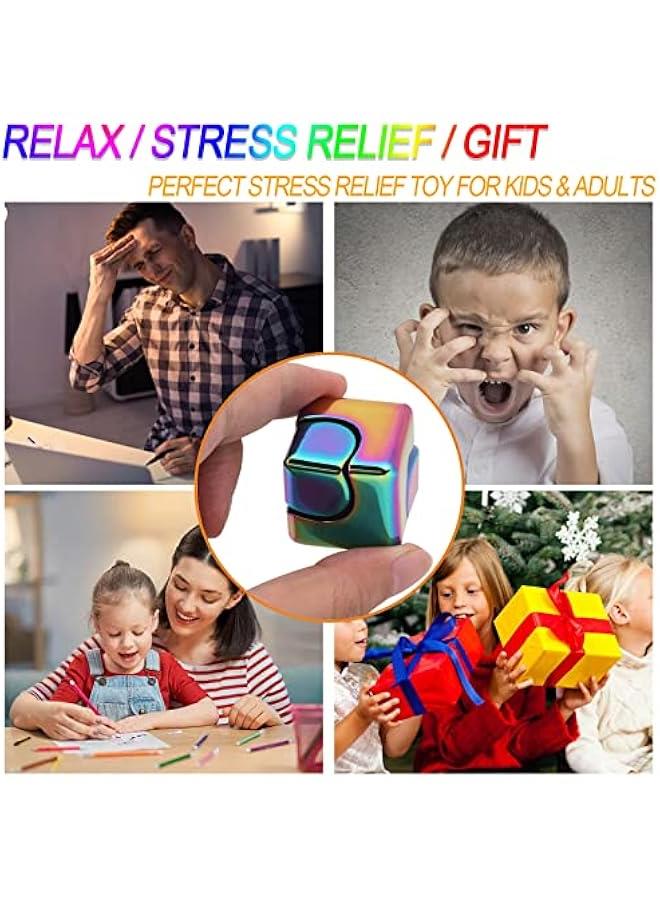 Fidget Cube Spinner Anti-Anxiety Focusing Fidget Toys EDC Fidgets Spinner 4-in-1 Toy Metallic Focus Toy Cube Finger Top Desktop ADHD Stress Relieve Toys for Kids and Adults (Rainblow)  - Image 5
