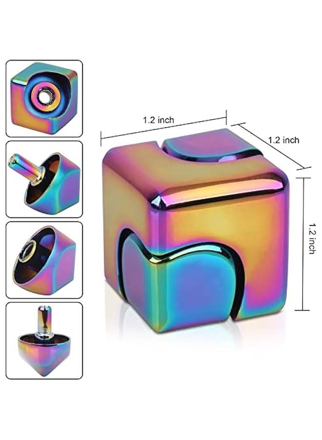 Fidget Cube Spinner Anti-Anxiety Focusing Fidget Toys EDC Fidgets Spinner 4-in-1 Toy Metallic Focus Toy Cube Finger Top Desktop ADHD Stress Relieve Toys for Kids and Adults (Rainblow)  - Image 4