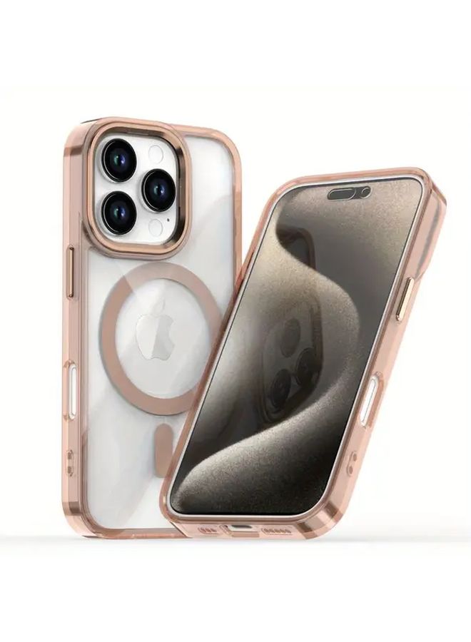 غلاف شحن لاسلكي مغناطيسي باللون الذهبي لهاتف iPhone 13 Pro، شفاف ومقاوم للسقوط - Image 1