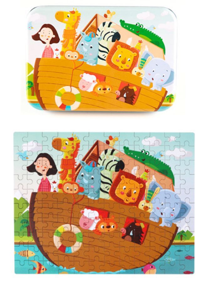 Wooden Jigsaw 120 Pieces Cartoon Animals Fairy Tales Puzzles Children Wood Early Learning Set Montessori Education Toy Kids Gift, Wild Animals  - Image 1