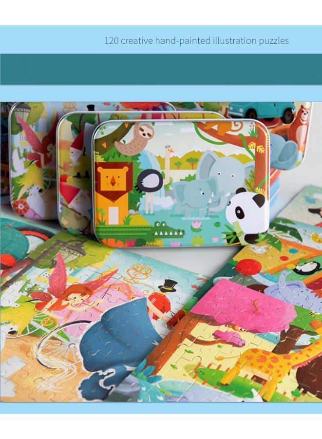 Wooden Jigsaw 120 Pieces Cartoon Animals Fairy Tales Puzzles Children Wood Early Learning Set Montessori Education Toy Kids Gift, Wild Animals  - Image 3