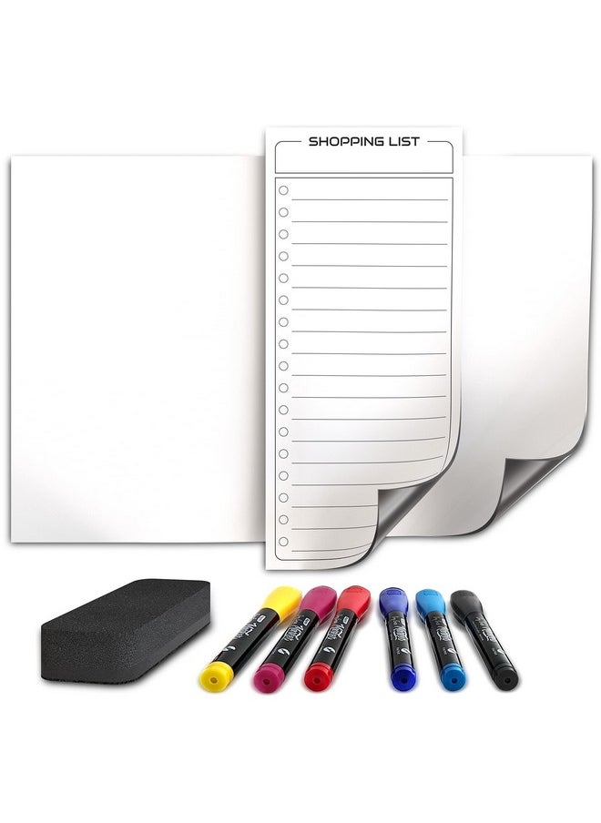 Scribbledo Magnetic Dry Erase Board For Fridge Whiteboard Magnetic White Board Refrigerator Magnet 8”X12” Magnetic Whiteboard For Fridge & Shopping Grocery List - 6 Dry Erase Markers Included  - Image 1