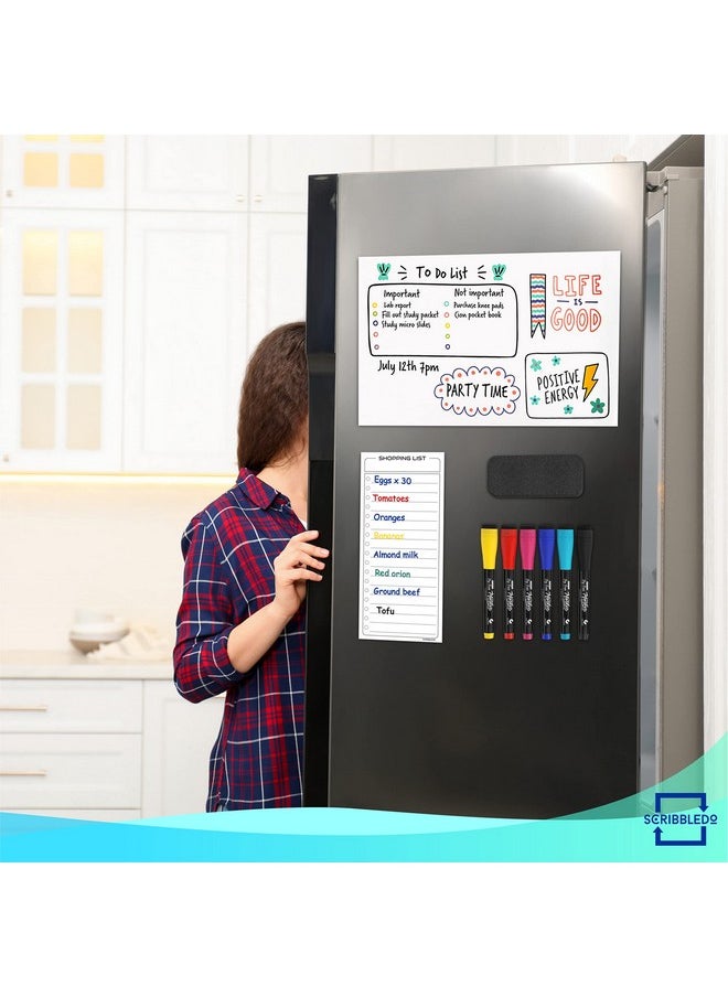 Scribbledo Magnetic Dry Erase Board For Fridge Whiteboard Magnetic White Board Refrigerator Magnet 8”X12” Magnetic Whiteboard For Fridge & Shopping Grocery List - 6 Dry Erase Markers Included  - Image 5