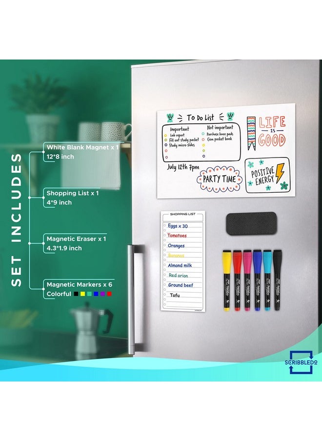 Scribbledo Magnetic Dry Erase Board For Fridge Whiteboard Magnetic White Board Refrigerator Magnet 8”X12” Magnetic Whiteboard For Fridge & Shopping Grocery List - 6 Dry Erase Markers Included  - Image 3